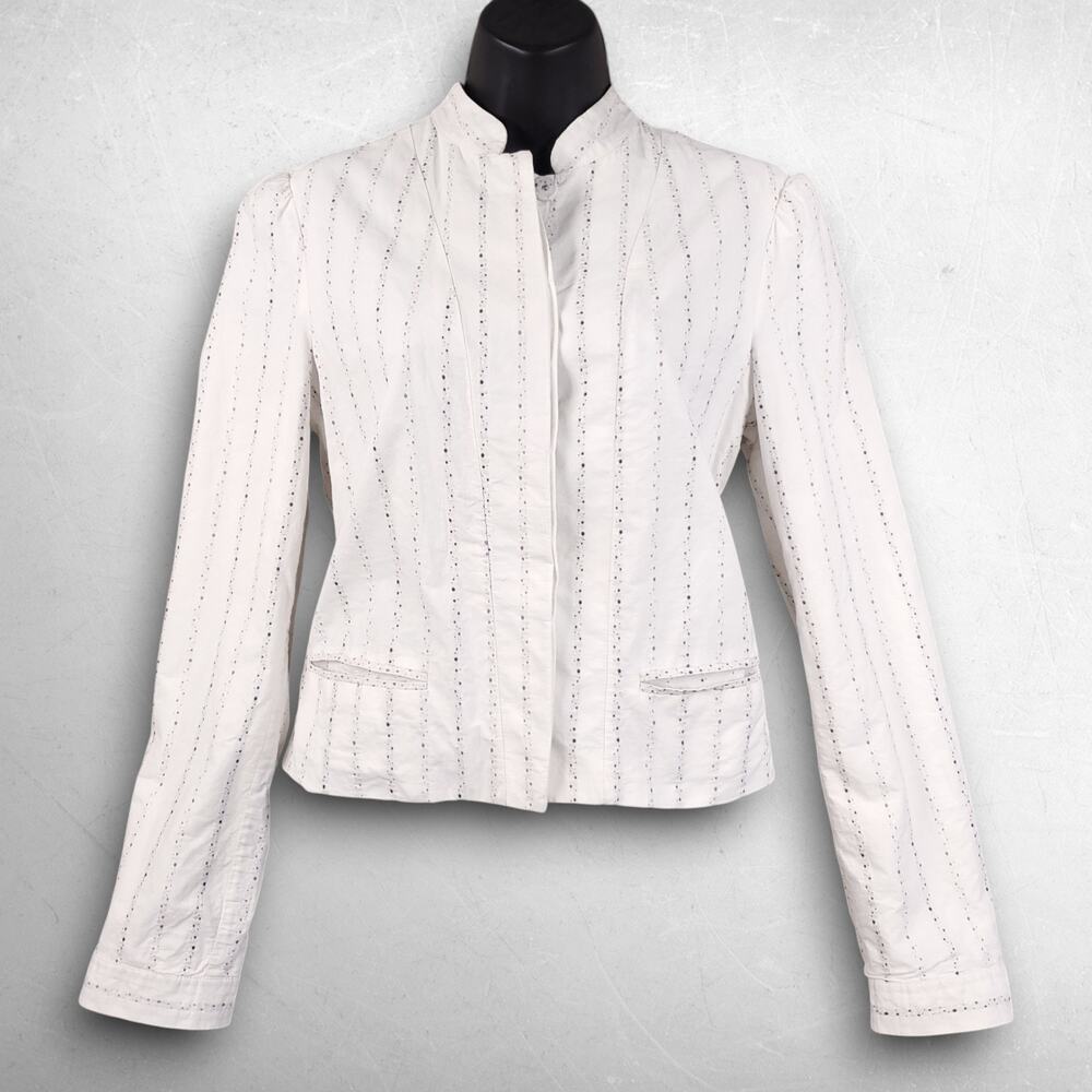 Club Monaco Betony Jacket Women 6 Creamy Ivory Textured Linen Blend Quiet Luxury
